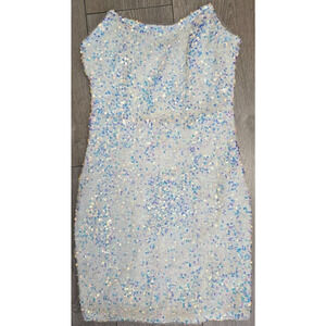 Banjul White Sequin Asymmetrical Mini Dress